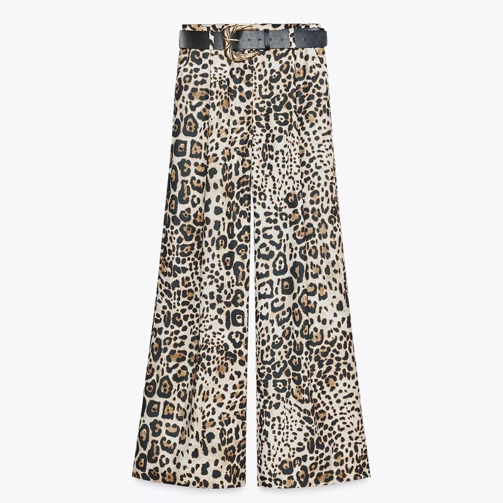 Zara Satin Leopard Pants